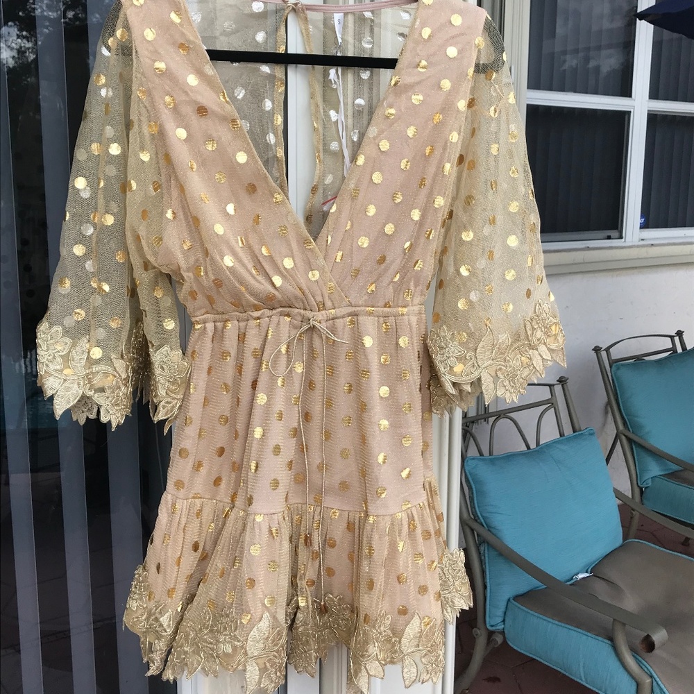 Gold V Neck Letters Of Love Mini Dress - Picture 6 of 8